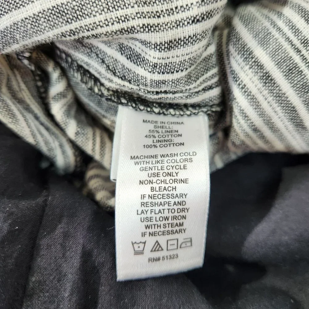 1. State Linen (sz 12) Blend Wide Leg V Neck Grey Striped High Waist Jumpsuit - Picture 12 of 12